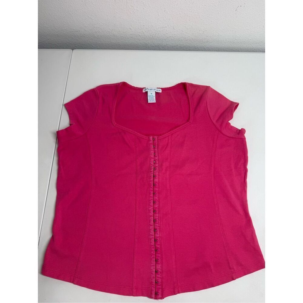 One Step Up Plus Women’s Bohemian Pink Hook & Eye Corset Style Cotton Top Sz 1X